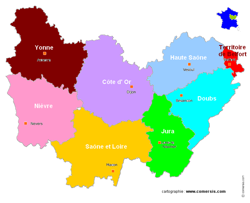 Carte Bourgogne Franche Comté