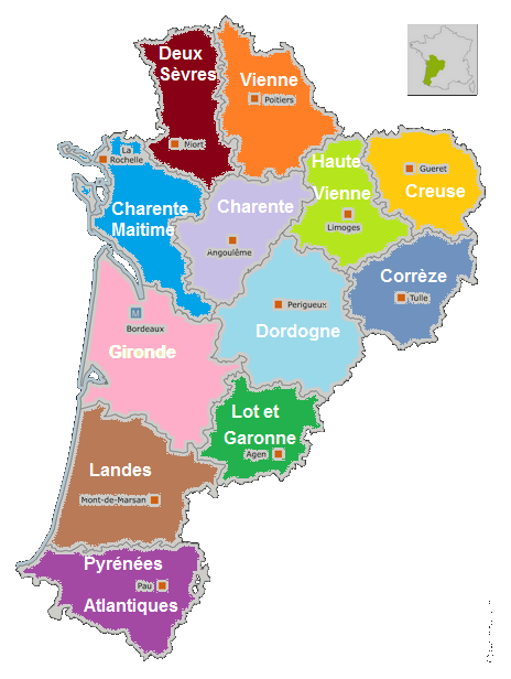 Carte de Nouvelle Aquitaine